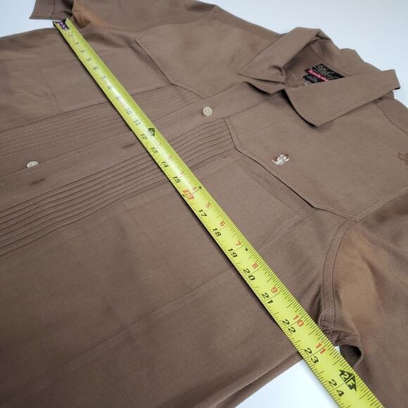 L QUIKSILVER DARK BROWN EMBROIDERED SHORT SLEEVE MEN'S DRESS SHIRT Large - Picture 2 of 16